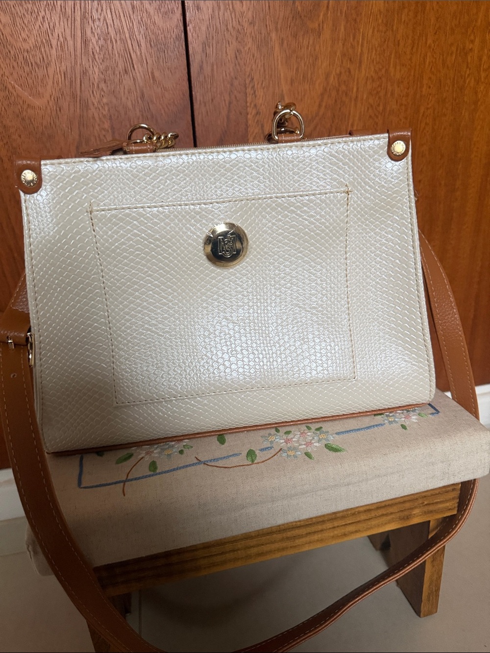 Cream and Tan Women’s Crossbody Satchel - Classic Style